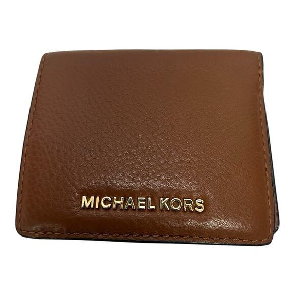 Michael Kors Mercer Carryall Card Case Small Folding Leather Wallet Luggage - Picture 1 of 8
